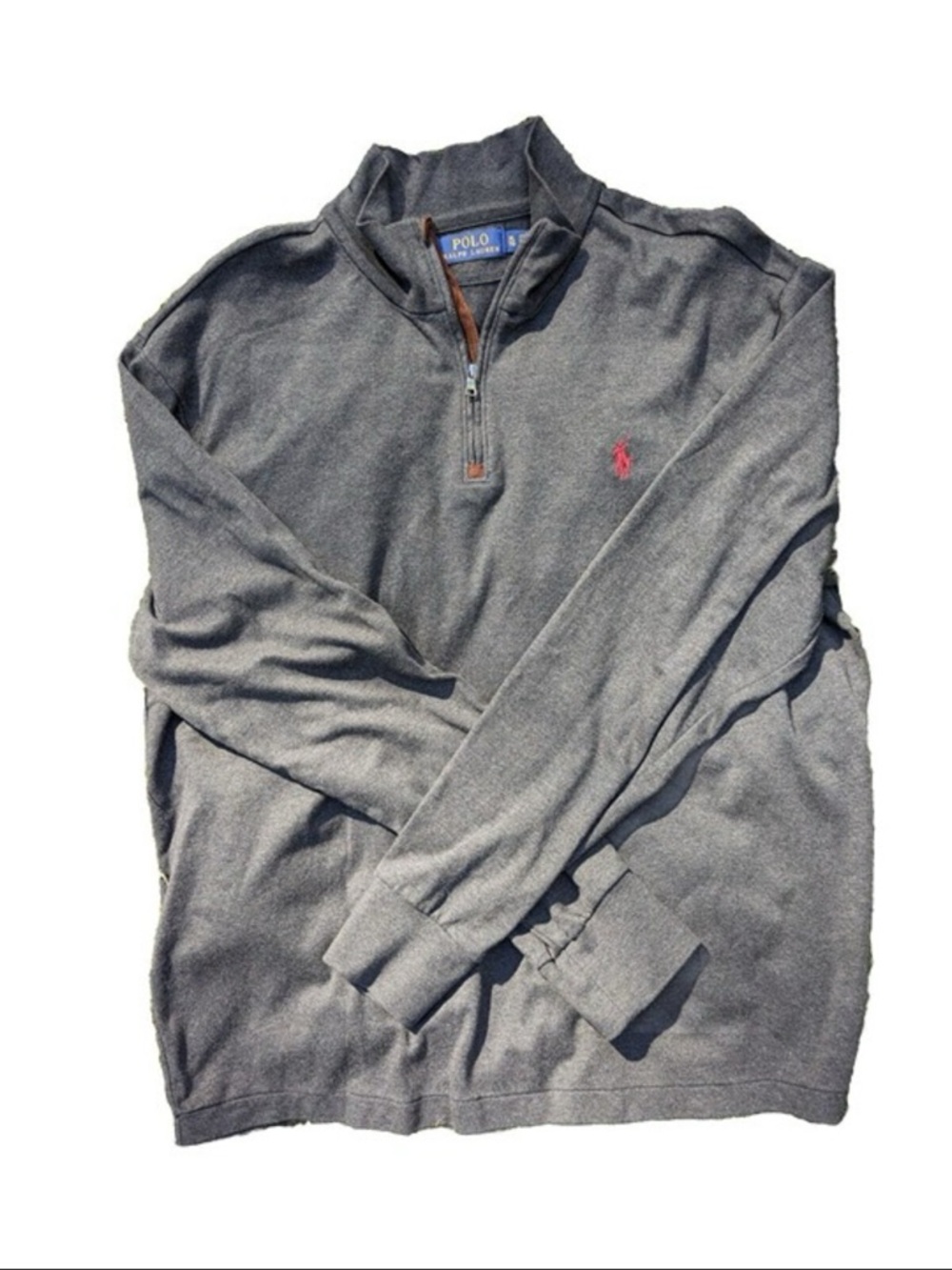 Polo by Ralph Lauren Heather Gray Quarter-Zip Sweater with Pink Pony